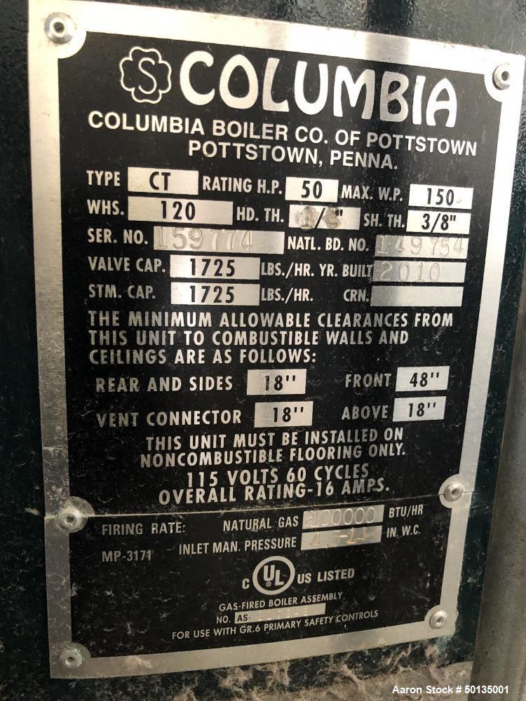 Used Columbia Boiler, Model CT-50.