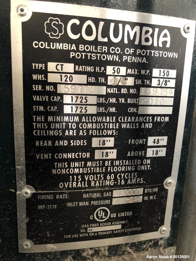 Used- Columbia Boiler, Model CT-50.