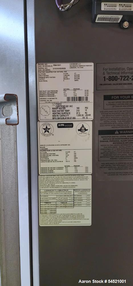 Used Lochinvar Crest Condensing Boiler Model FBN1001 – Natural Gas High-Efficiency Boiler