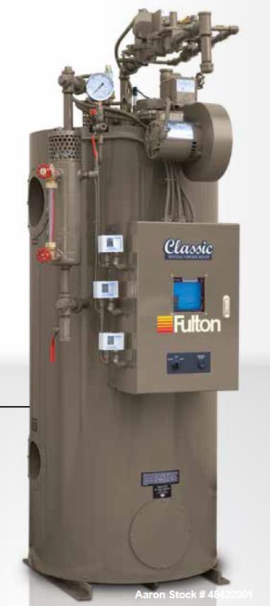 Unused-  Fulton Model ICS-10, (Still in Crate), 10 HP Fuel-Fired Vertical Firetube Steam Boiler. Low NOx 20 PPM natural gas fired, on/off burner. Fuel train built to CSD-1 standards. Honeywell Contro...