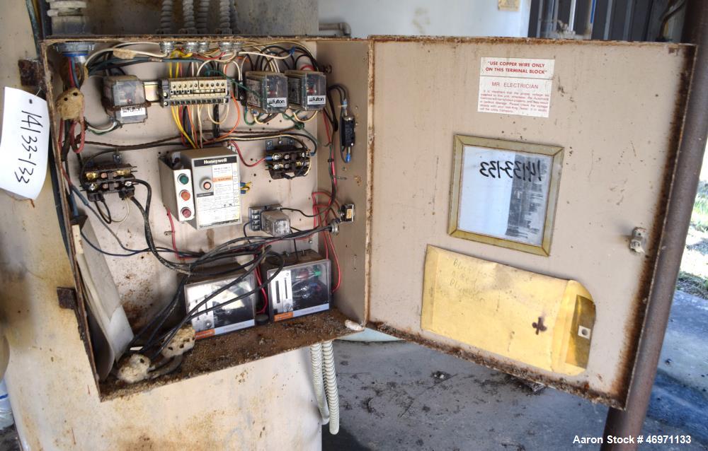 Used Fulton Fuel Fired Steam Boiler, Model FB-015-A. Boiler hp 15, 150 psi, rated 518 pound per hour, Includes control panel, and a boiler return system with pump. National Board# 78698, built 1997.