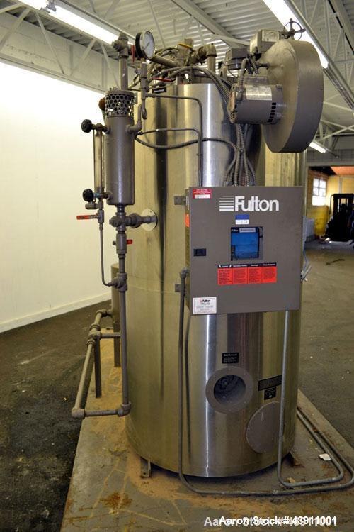 Used Fulton Model ICS 20 Fuel Fired Vertical Tubeless Steam Boiler.  Natural gas, approximately 20 hp.  Rated 690 pounds of steam per hour.  Approximately 840,000 btu/hour input, rated 15 psi.  Inclu...