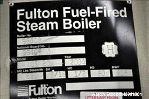 Used Fulton Model ICS 20 Fuel Fired Vertical Tubeless Steam Boiler.  Natural gas, approximately 20 hp.  Rated 690 pounds of steam per hour.  Approximately 840,000 btu/hour input, rated 15 psi.  Inclu...