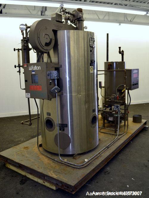 Used Fulton Model ICS 20 Fuel Fired Vertical Tubeless Steam Boiler. Natural gas, approximate 20 hp. Rated 690 pounds of steam per hour, approximately 840,000 btu/hour input, rated 15 psi. Includes a ...