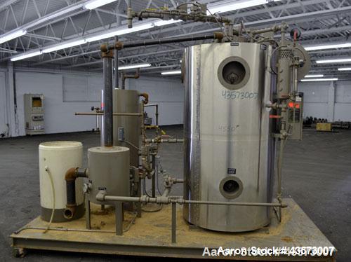 Used Fulton Model ICS 20 Fuel Fired Vertical Tubeless Steam Boiler. Natural gas, approximate 20 hp. Rated 690 pounds of steam per hour, approximately 840,000 btu/hour input, rated 15 psi. Includes a ...