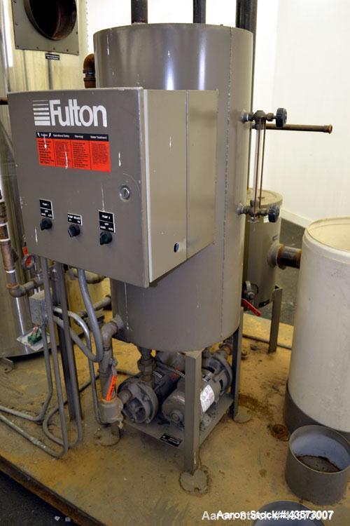 Used Fulton Model ICS 20 Fuel Fired Vertical Tubeless Steam Boiler. Natural gas, approximate 20 hp. Rated 690 pounds of steam per hour, approximately 840,000 btu/hour input, rated 15 psi. Includes a ...