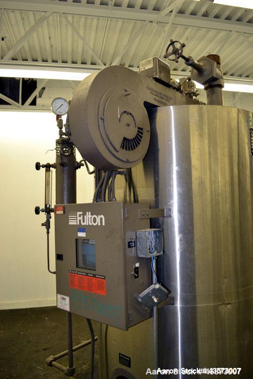 Used Fulton Model ICS 20 Fuel Fired Vertical Tubeless Steam Boiler. Natural gas, approximate 20 hp. Rated 690 pounds of steam per hour, approximately 840,000 btu/hour input, rated 15 psi. Includes a ...