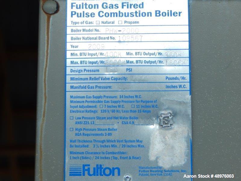 Used 2009 Fulton Rectangular Boiler, Model PHW-2000, BN 109562, Natural Gas Fi
