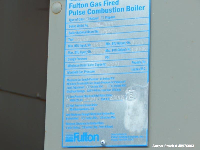 Used 2009 Fulton Rectangular Boiler, Model PHW-2000, BN 109562, Natural Gas Fi