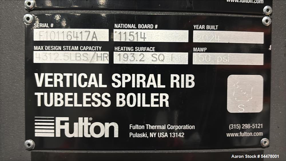 Unused Fulton VSRT-125 Steam Boiler | 125 HP Vertical Tubeless High Efficiency Boiler
