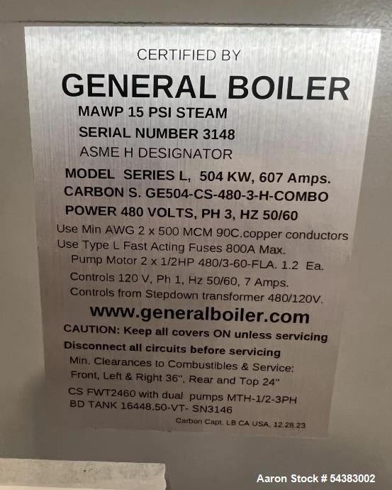 Used Electrically Heated Boiler, General Boiler, 15 psi.