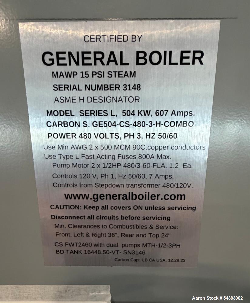 Used General Boiler Electric Steam Boiler 504 kW / 1,773 lbs/ hour. – 480V Industrial Boiler