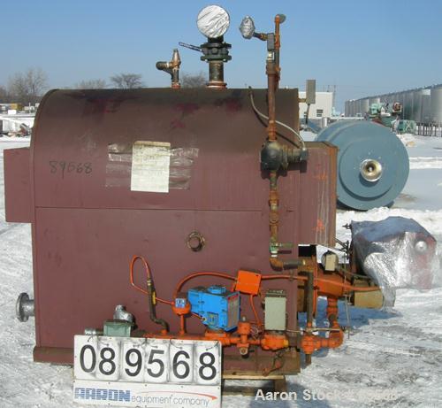 Used Kewanee Boiler, Model M-135-KGO. 1350 MBH, 40.3 hp, 15 lb steam, heating surface 180 square feet. Max 1688 MBH. XP rated. Mounted on a carbon steel base.