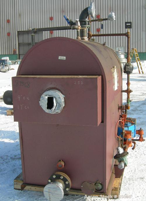 Used Kewanee Boiler, Model M-135-KGO. 1350 MBH, 40.3 hp, 15 lb steam, heating surface 180 square feet. Max 1688 MBH. XP rated. Mounted on a carbon steel base.