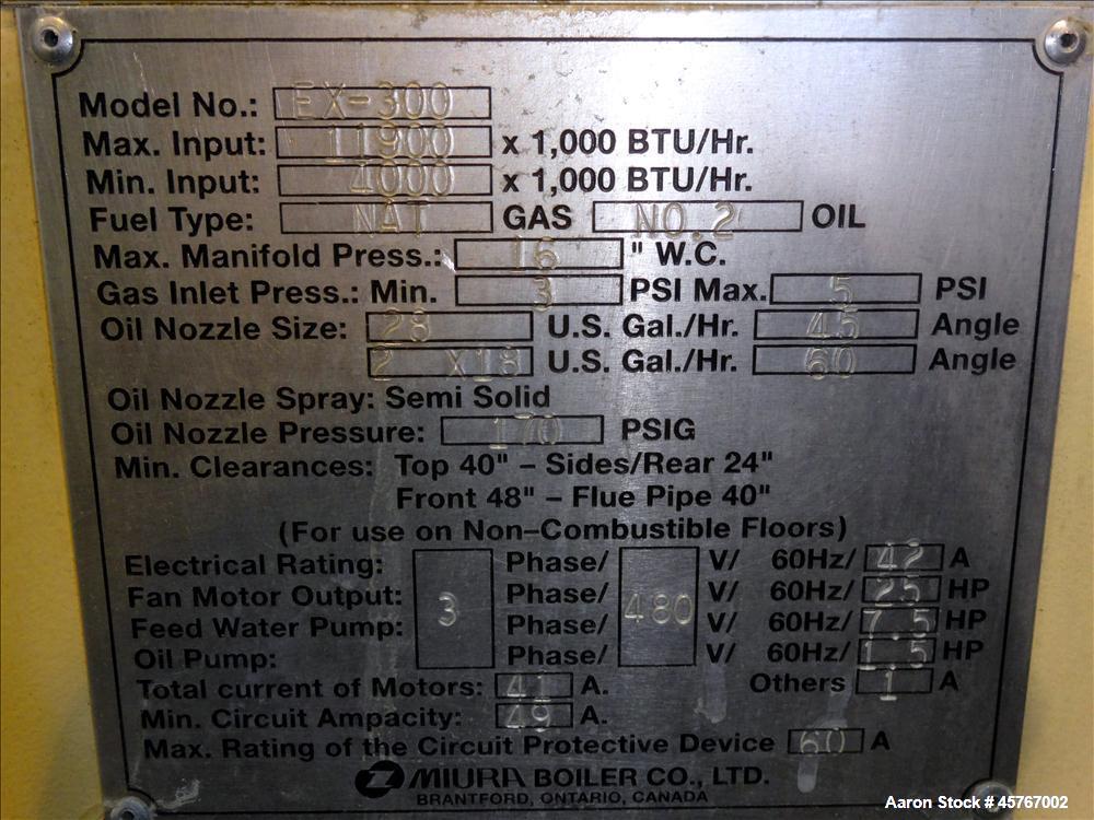 Used Miura Boiler Co. Ltd, Model EX-300