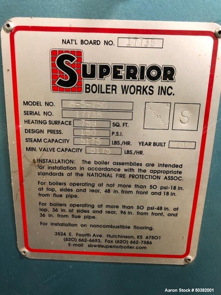 Used 2014 Superior Packaged Steam Boiler.