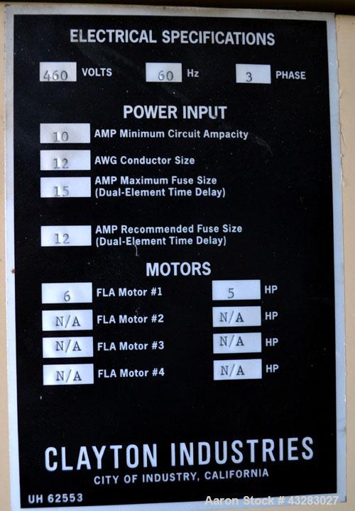 Used- Clayton Industries Oil Fired Steam Generator, Model EO-60-1. Boiler horsepower 60 bhp, heat input gas 2,510,625 btu/hr...