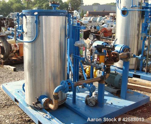 Used Fulton Electric Thermal Fluid Heater, Model FT-0150-N. 150,000 BTU/HR. 44 kW, 150 psi working pressure. Includes (2) Pfaudler 25 square foot carbon steel shell and tube chilled water coolers, ra...