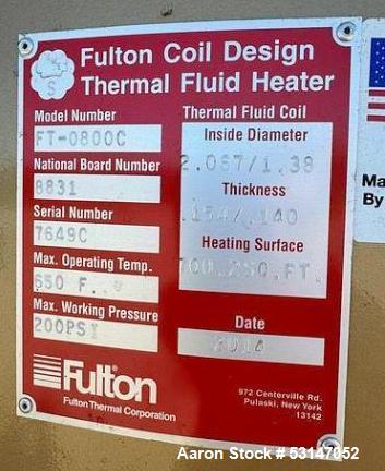 Used Fulton FT-0800C Hot Oil Heating System – 8,000,000 BTU/HR Thermal Fluid Heater