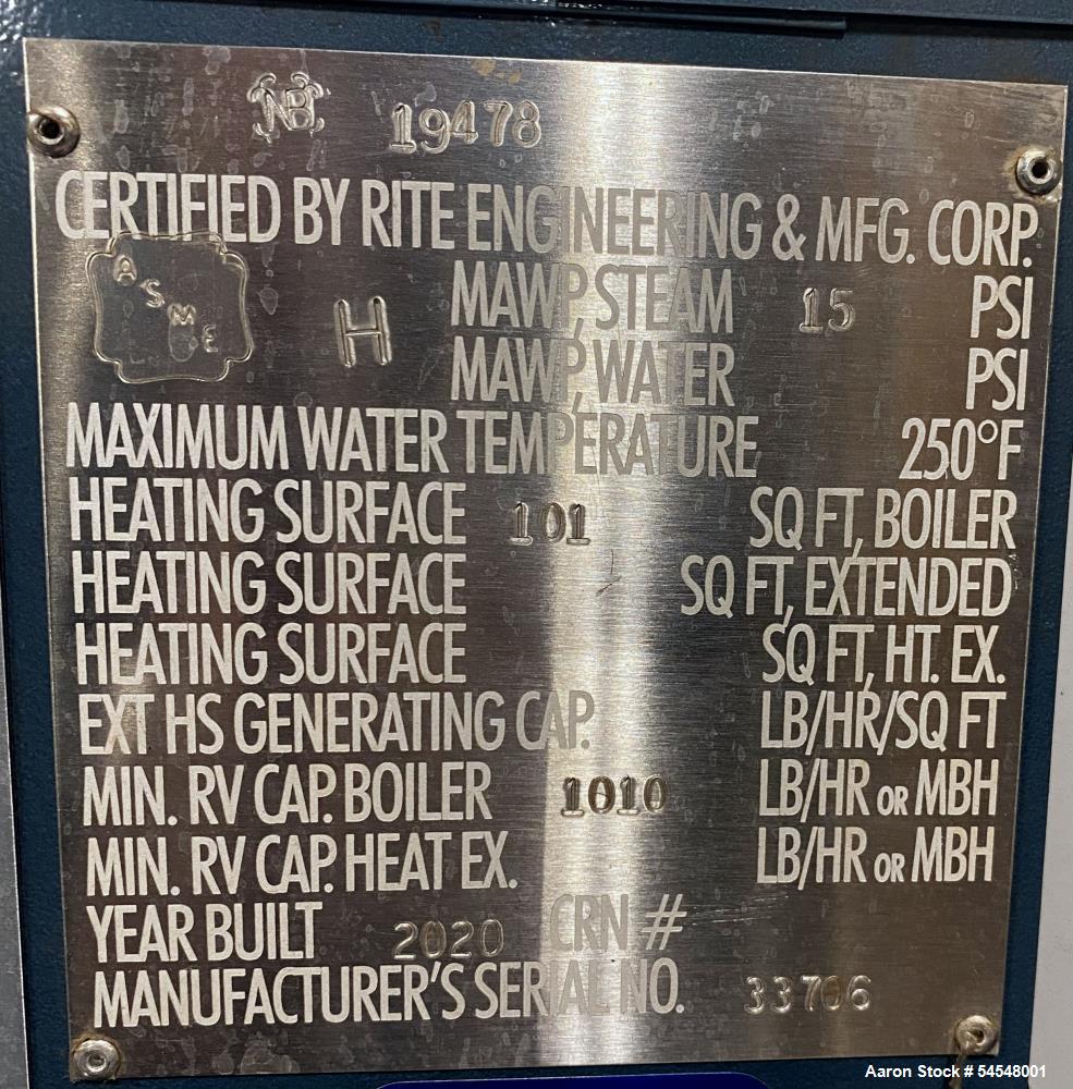 Used Rite Boiler Co. Model 105S Natural Gas-Fired Low Pressure Steam Boiler – 19 BHP – Built 2020