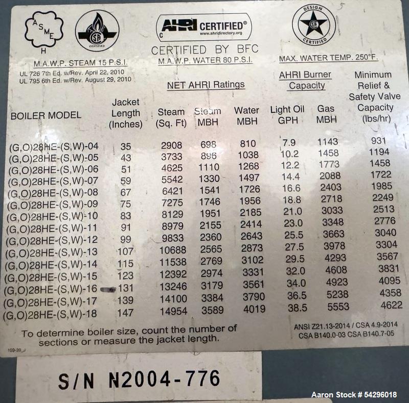 Used Smith 28HE Series Cast Iron Steam Power-Burner Boiler.