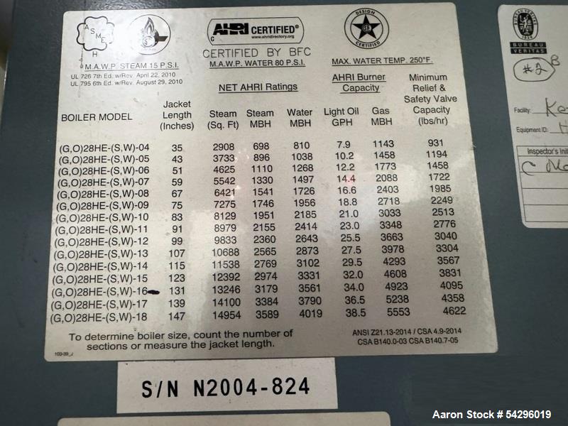 Used Smith Cast Iron Steam Power-Burner Boiler, 28HE Series.