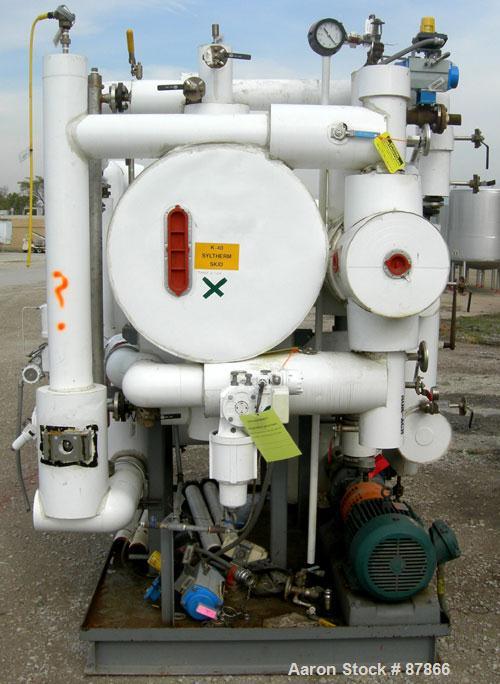 USED: Syltherm skid consisting of (1) ITT shell and tube heat exchanger, shell and tubes rated 150 psi at 375 deg F; (1) Goulds centrifugal pump, model 3296, 316 stainless steel, rated 135 gallons pe...