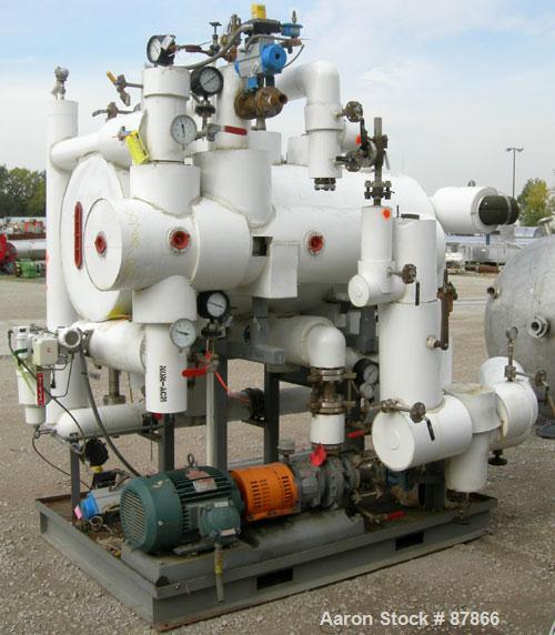 USED: Syltherm skid consisting of (1) ITT shell and tube heat exchanger, shell and tubes rated 150 psi at 375 deg F; (1) Goulds centrifugal pump, model 3296, 316 stainless steel, rated 135 gallons pe...