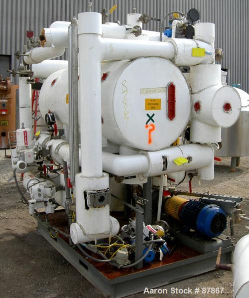 USED: Syltherm skid consisting of (1) ITT shell and tube heat exchanger, shell and tubes rated 150 psi at 375 deg F; (1) Goulds centrifugal pump, model 3296, 316 stainless steel, rated 135 gallons pe...
