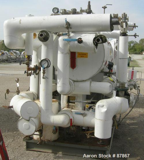 USED: Syltherm skid consisting of (1) ITT shell and tube heat exchanger, shell and tubes rated 150 psi at 375 deg F; (1) Goulds centrifugal pump, model 3296, 316 stainless steel, rated 135 gallons pe...