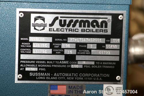 Used Sussan Electric boiler/clean steam generator. 480VAC/150 amp/3 ph, with stainless steel boiler, and 480 VAC disconnect panel and water feed pump.