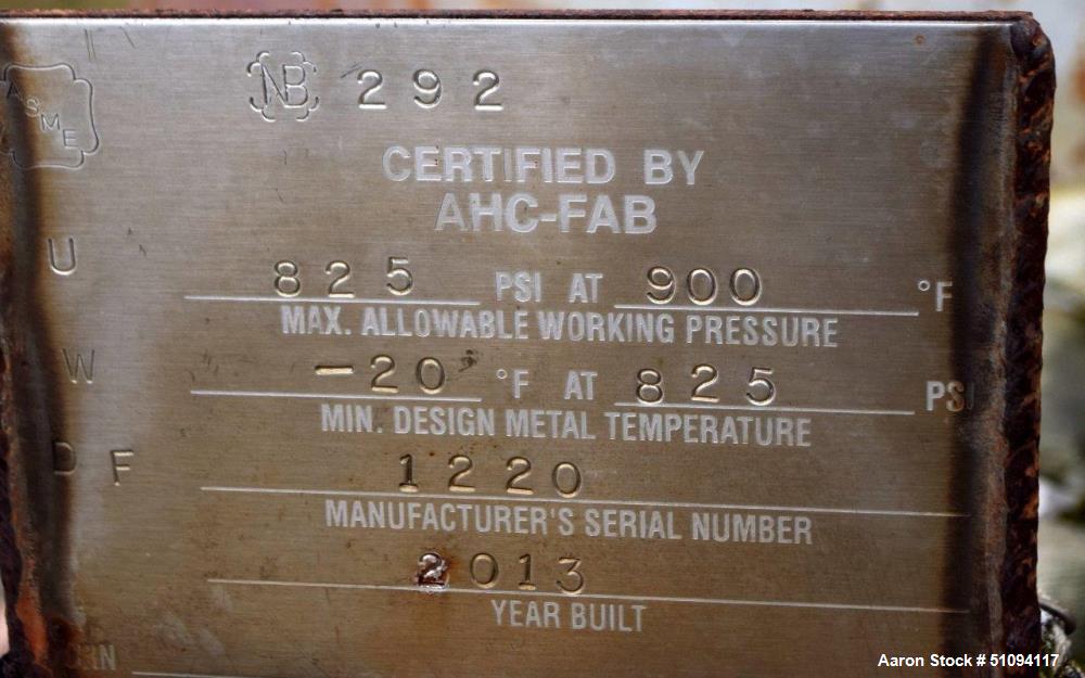 Used AHC American Heating Company Furnace. Internal chamber rated 825 psi at -20 to 850 degrees F. Serial# 1220, National Board# 292, built 2013. Includes an Industrial Combustion burner, model VGG-3...