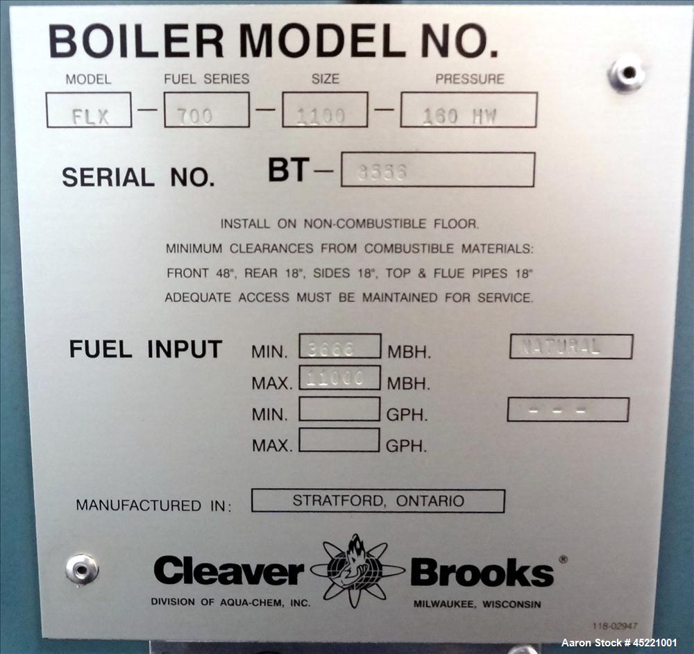 Used Cleaver Brooks FLX Flexible Water Tube Boiler, Model FLX-700-1100-160HW