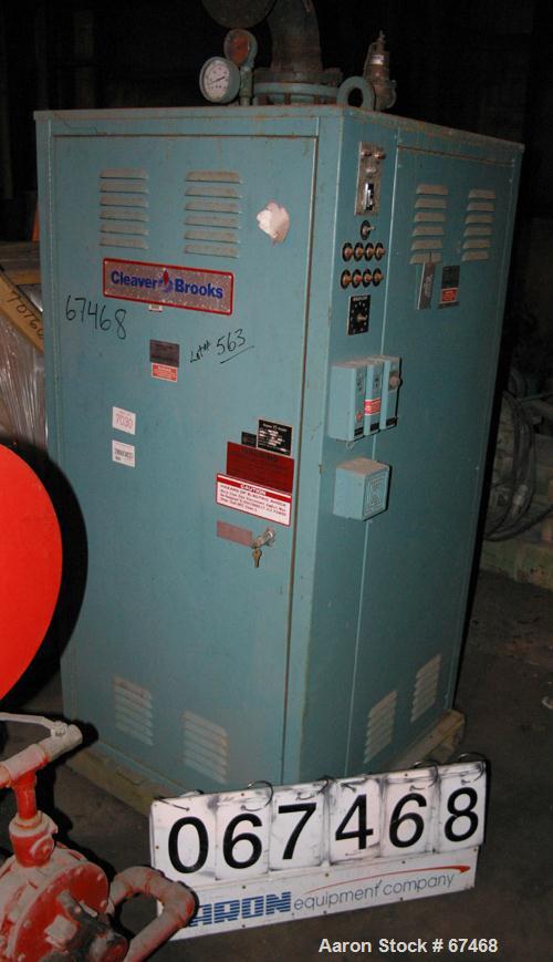USED:Cleaver Brooks electric hot water boiler, model HW-202.768 btu/hr, 225 kw, max flow gpm 230, design pressure 160 psi,3/60/460 volt, 283 amps, 4" inlet/outlet, 1-1/4" npt drain.