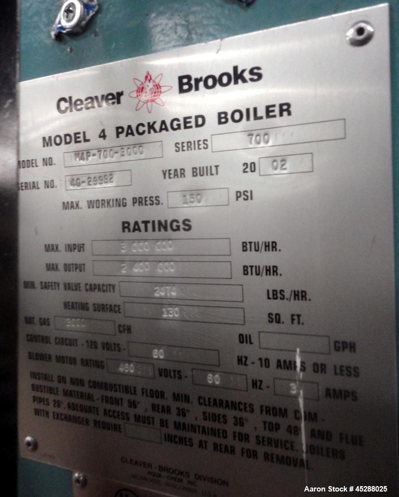 Used Cleaver Brooks M4 Water Tube Boiler, Model M4P-700-3000, Series 700