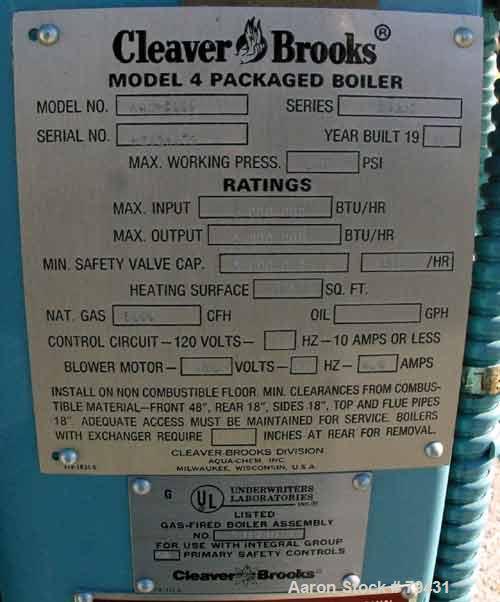 Used Cleaver Brooks Package Water Boiler, Model