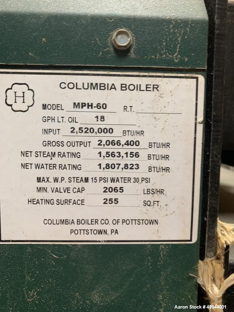 Used Columbia Boiler, Model MPH-60.