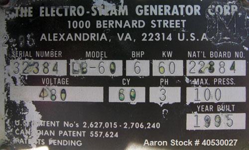 Used Electro-Steam Little Giant LB Series Steam Generator, Model LB-60. Approximate 60 kw, 6 bhp, 207 pounds an hour steam capacity. Gross BTU output 201,000. 3/60/480 volt, 100 psi. Mounted on a car...