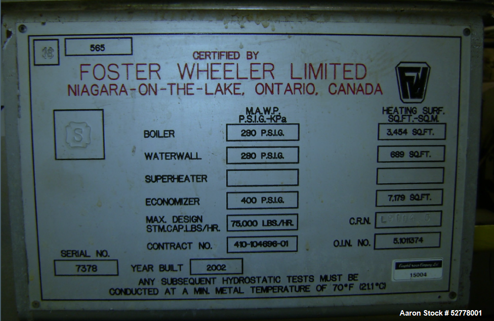 Used- Foster Wheeler D-Type Water Tube Boiler