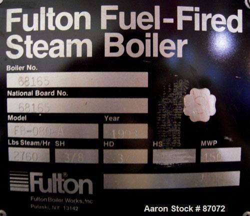 Used Fulton Fuel Fired Steam Boiler, Model FB-080-A