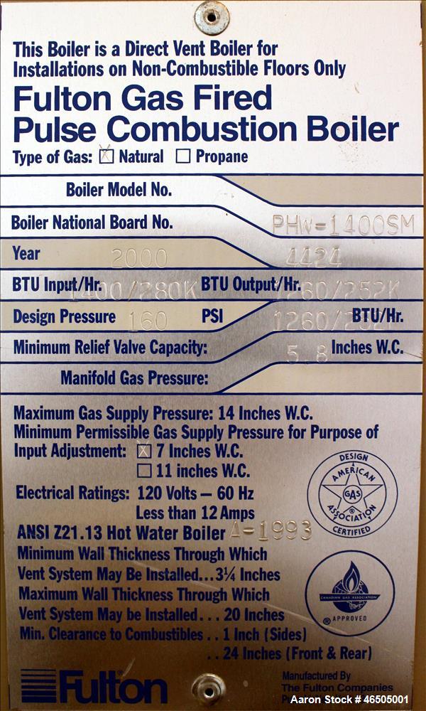 Used Fulton PulsePak Combustion Hydronic Boiler