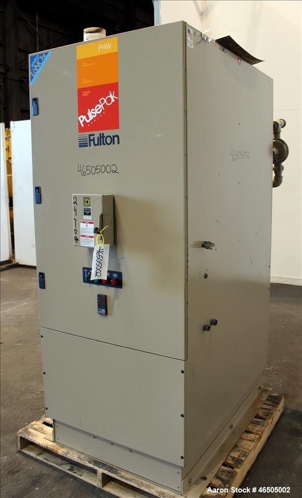 Used Fulton PulsePak Combustion Hydronic Boiler, Model PHW-1400SM. 1,400,000 BTU/HR. Approximate 36 bhp, 160 psi working pressure. Natural Gas. Water content 80 gallons. Includes temperature controll...