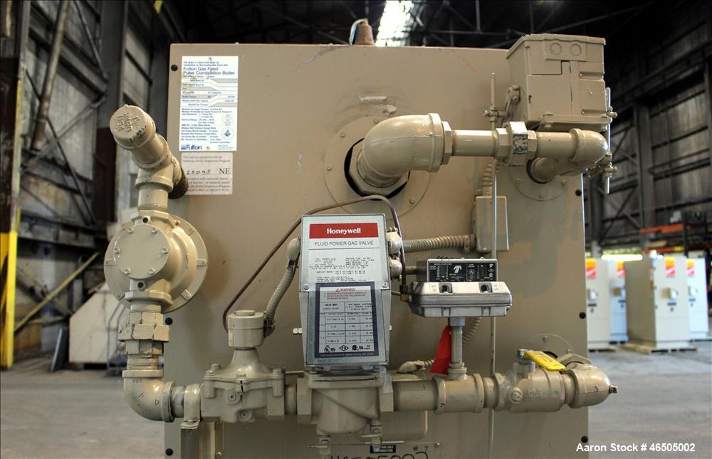 Used Fulton PulsePak Combustion Hydronic Boiler, Model PHW-1400SM. 1,400,000 BTU/HR. Approximate 36 bhp, 160 psi working pressure. Natural Gas. Water content 80 gallons. Includes temperature controll...