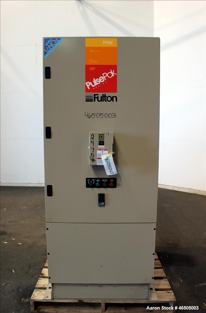 Used Fulton PulsePak Combustion Hydronic Boiler, Model PHW-1400SM. 1,400,000 BTU/HR. Approximate 36 bhp, 160 psi working pressure. Natural Gas. Water content 80 gallons. Includes temperature controll...