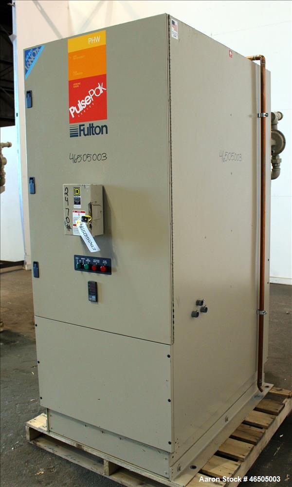 Used Fulton PulsePak Combustion Hydronic Boiler, Model PHW-1400SM. 1,400,000 BTU/HR. Approximate 36 bhp, 160 psi working pressure. Natural Gas. Water content 80 gallons. Includes temperature controll...