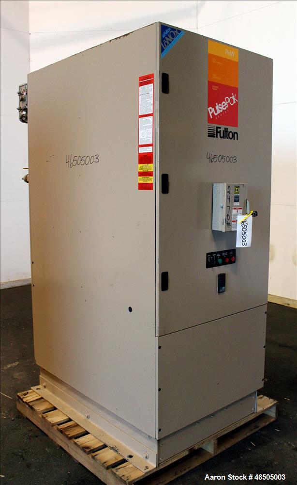 Used Fulton PulsePak Combustion Hydronic Boiler, Model PHW-1400SM. 1,400,000 BTU/HR. Approximate 36 bhp, 160 psi working pressure. Natural Gas. Water content 80 gallons. Includes temperature controll...