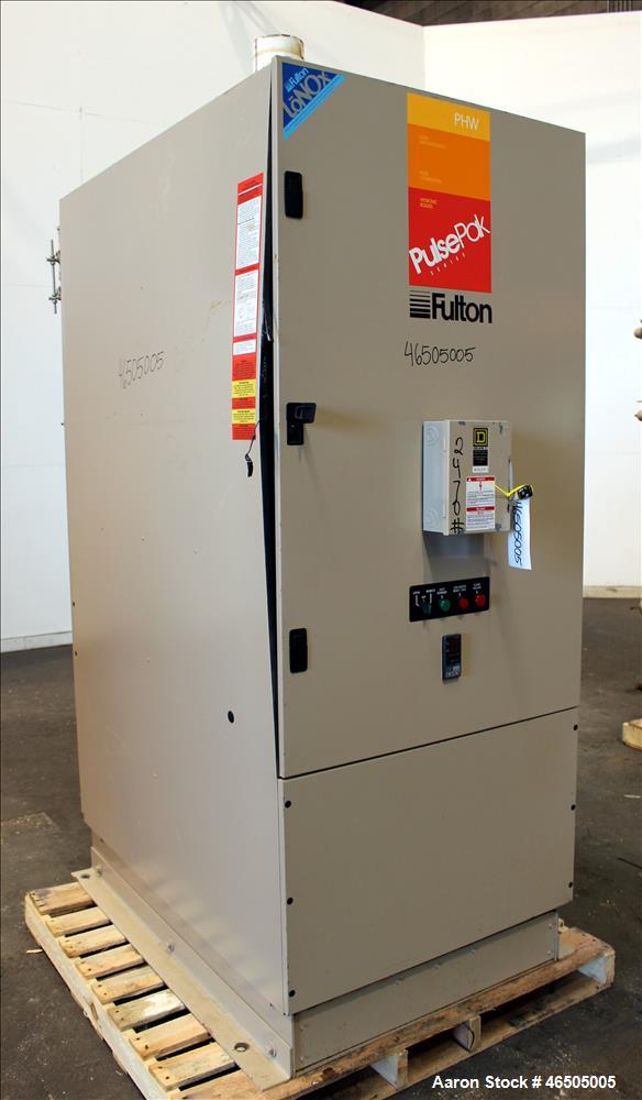 Used Fulton PulsePak Combustion Hydronic Boiler, Model PHW-1400SM. 1,400,000 BTU/HR. Approximate 36 bhp, 160 psi working pressure. Natural Gas. Water content 80 gallons. Includes temperature controll...