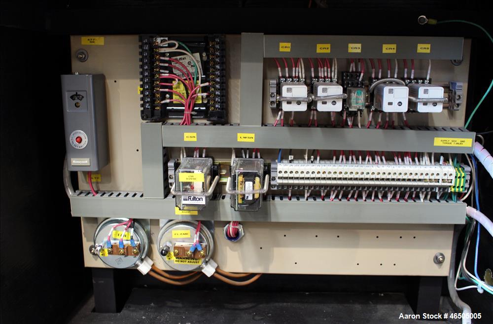 Used Fulton PulsePak Combustion Hydronic Boiler, Model PHW-1400SM. 1,400,000 BTU/HR. Approximate 36 bhp, 160 psi working pressure. Natural Gas. Water content 80 gallons. Includes temperature controll...