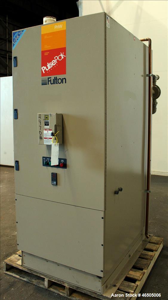 Used Fulton PulsePak Combustion Hydronic Boiler, Model PHW-1400SM. 1,400,000 BTU/HR. Approximate 36 bhp, 160 psi working pressure. Natural Gas. Water content 80 gallons. Includes temperature controll...