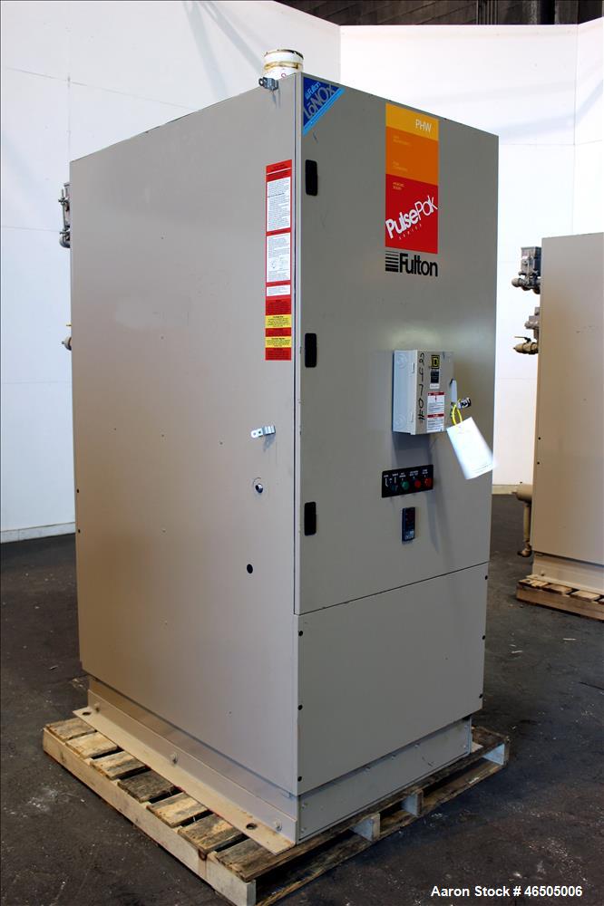 Used Fulton PulsePak Combustion Hydronic Boiler, Model PHW-1400SM. 1,400,000 BTU/HR. Approximate 36 bhp, 160 psi working pressure. Natural Gas. Water content 80 gallons. Includes temperature controll...